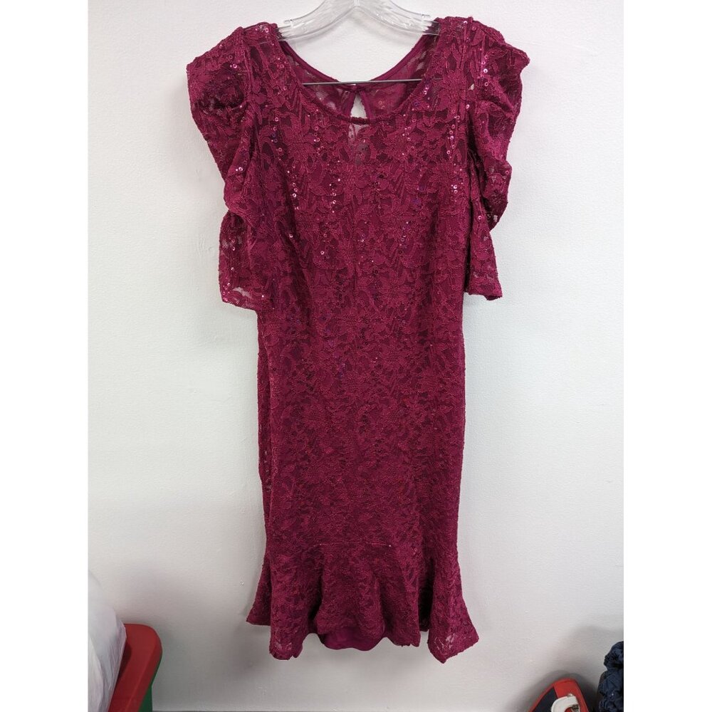 Candalite Size M Midi Dress Pink Sequins Gathered Sleeves Lined